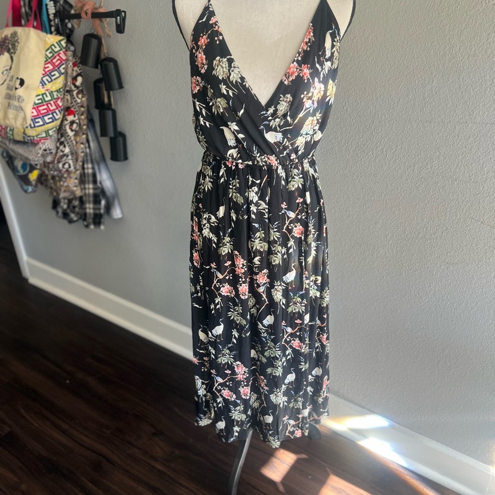 Floral Black Wrap Dress